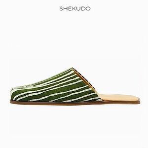 Shekudo Kehinde Adire Canvas Leather Mules Hand Made New NWOT
